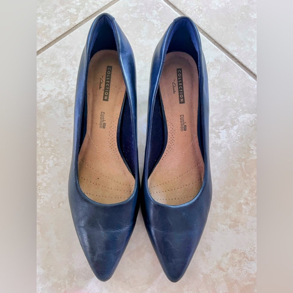 Clarks Crewso Wick Women's Navy Leather Heel Dress Pumps - Size 8 W